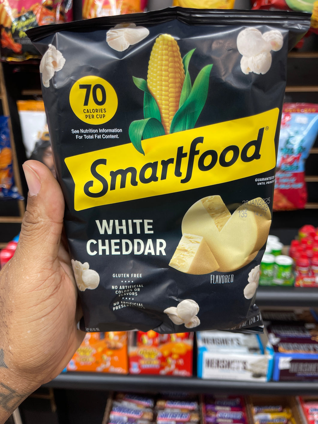 Smart Food white cheddar flavored popcorn (USA)